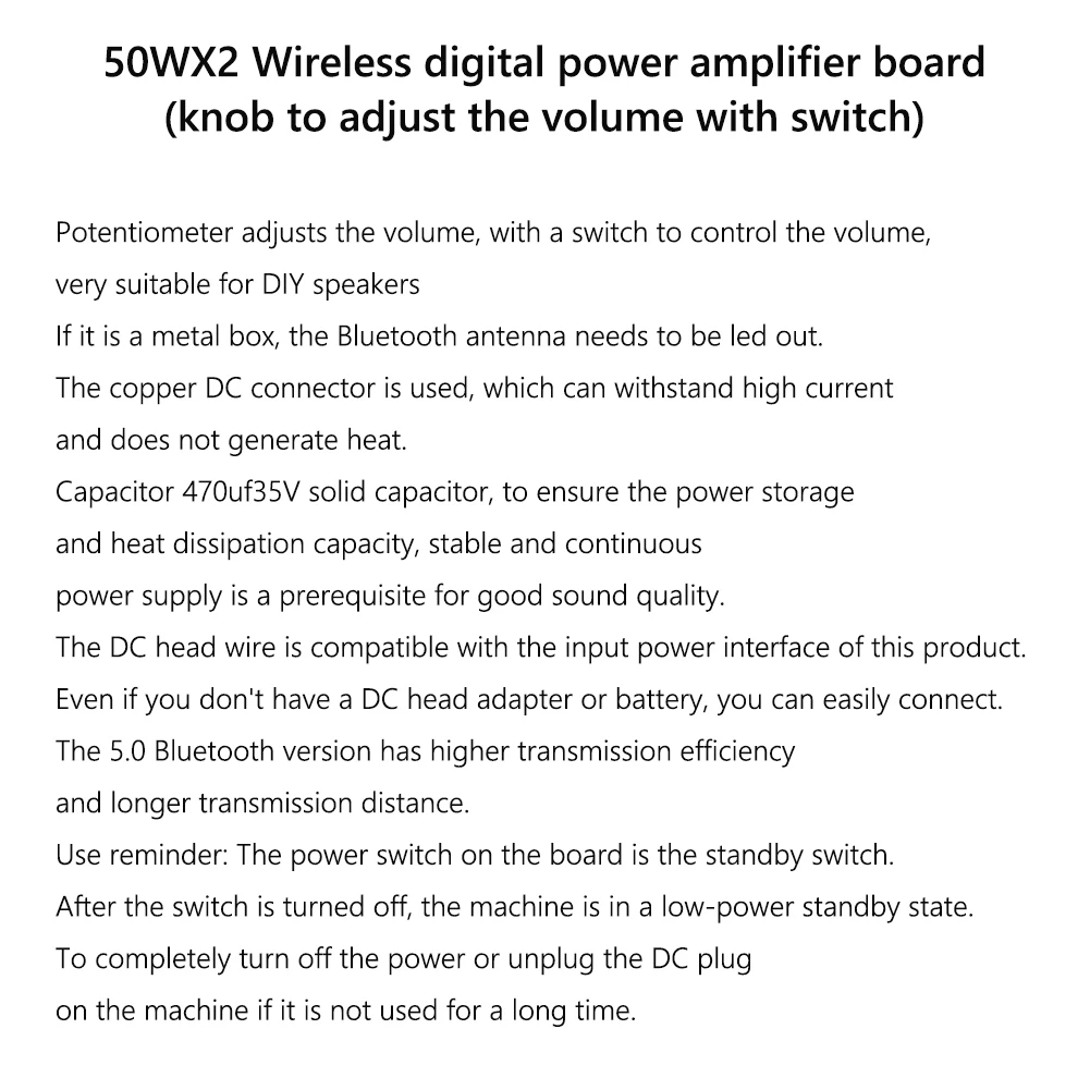 ZK-502L Scheda amplificatore di potenza digitale 2x50W Stereo compatibile con Bluetooth 5.0 Amp