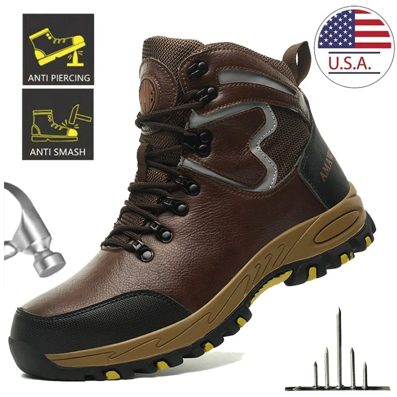 Widen Safety Boots Men Work Indestructible Shoes Climbing Boots Steel Toe Protective Boots Anti-smash Anti-puncture Safety Shoes