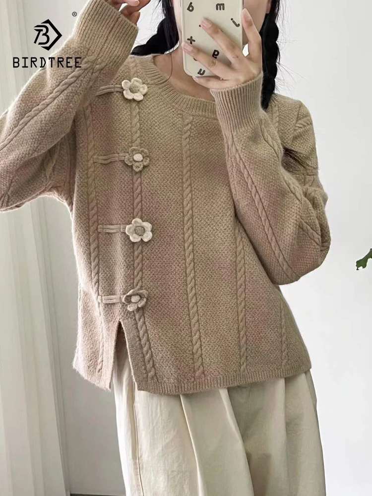 

New 2026 Spring Cotton Blending Sweater, Women O Neck 3D Floral Patchwork, Mori Girl Fashion INS Loose Pullover Sweater T5D856CC