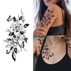 Dark Style Rose Waterproof Temporary Tattoo for Shoulder and Arm, Long-Lasting, Realistic Fake Tattoo for Men and Women