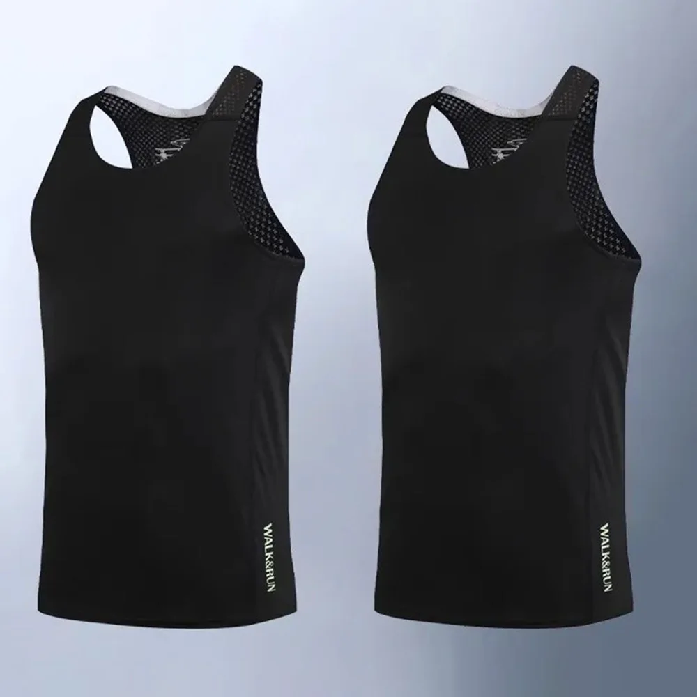 Fitness Sports Mens Vest Gym Sports Ice Silk Mesh Breathable Elastic Sleeveless Top Summer Quick Dry Daily Training Sports Vest