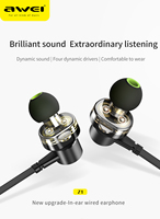 Awei Z1 3.5mm Jack Dual Driver Wired Earphones Stero Headphones With Microphone in-ear Earbuds Sport Headset For Smart Phones