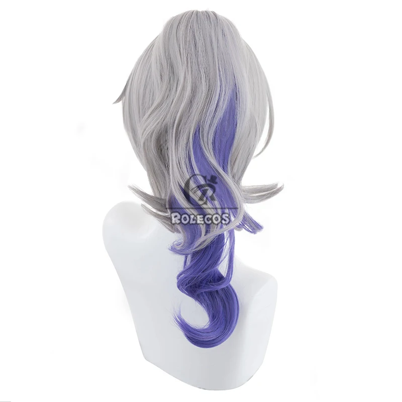 ROLECOS สังเคราะห์ผมเกม Honkai Star Rail Silver Wolf คอสเพลย์วิกผม Silver Wolf ฮาโลวีน 46 ซม.สีเทาผสมวิกผมสังเคราะห์ผม