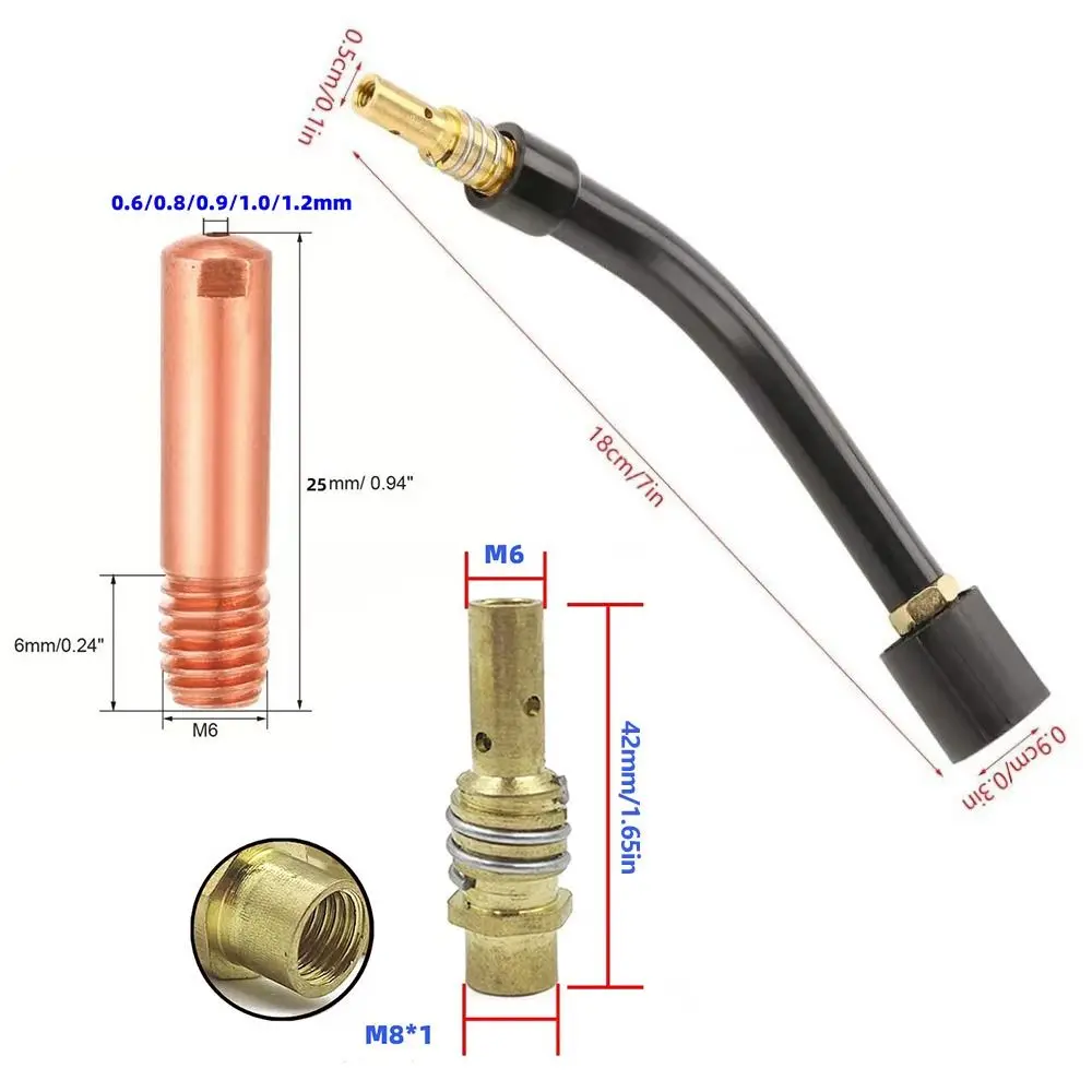 14PCS MB15AK MIG Conductive Nozzle Kit Connecting Rod 0.6/0.8/0.9/1.0/1.2mm Welding Nozzle Kit Protective Cover Soldering Tool