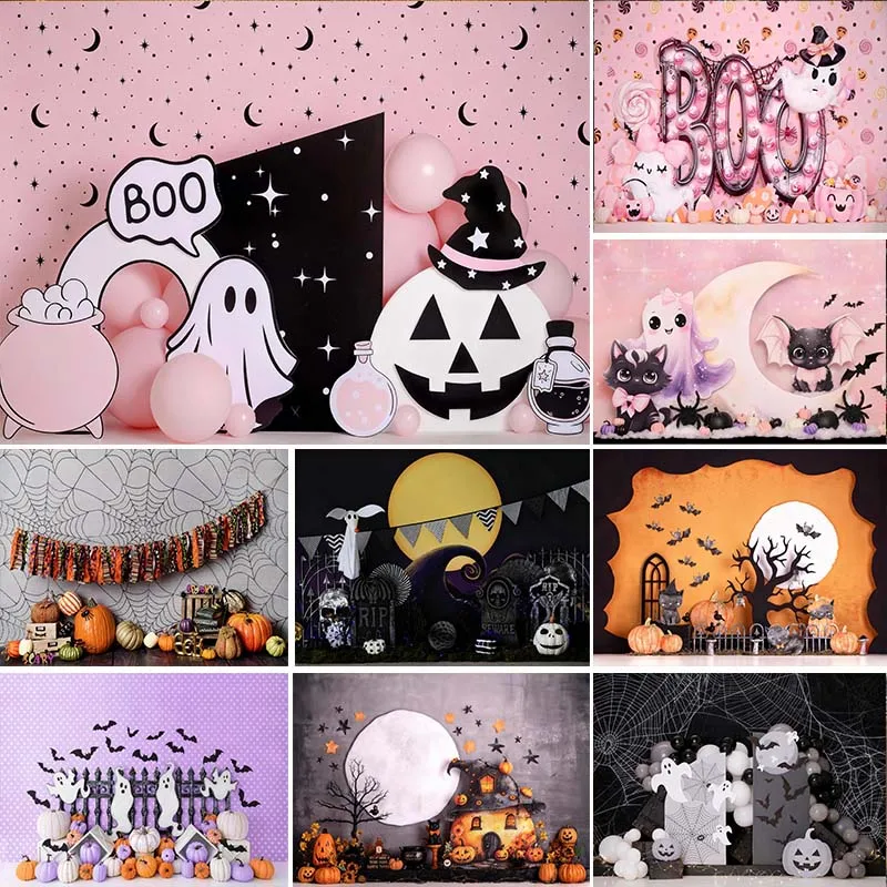 LS Pink Haunted Ghosts Backdrops Halloween Child Baby Photo Props Adult Kids Decors Trick or Treat Photography Studio Background