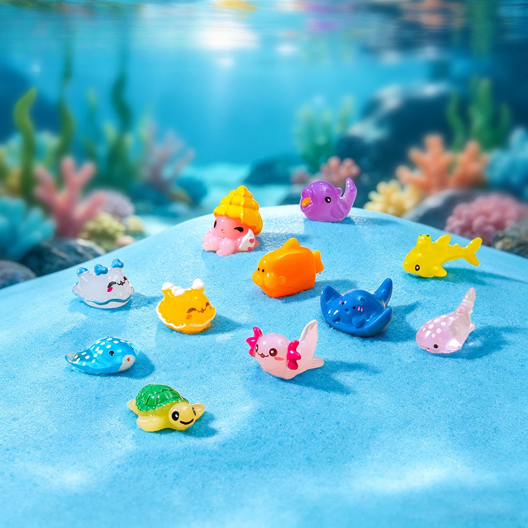 100pcs Cute 3D Resin Marine Animals Hammerhead Shark Sea Hare Dolphin Crocodile DIY Jewelry Keychain Accessories Dollhouse Decor