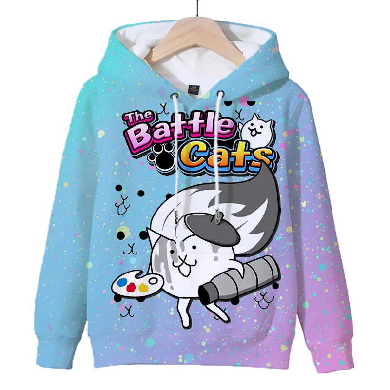 Sudadera con capucha de dibujos animados The Battle Cats para niños y niñas, Tops de otoño, jersey de manga larga, ropa de calle de moda para niños