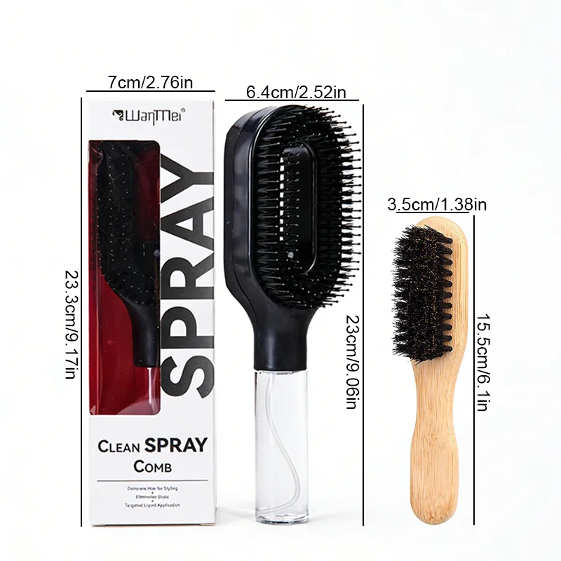 2pcs Portable Hair Comb Set Mist Spray Hair Brush Scalp Massage Slick Back Hair Brush Teasing for Smooth Hair Styling Tools