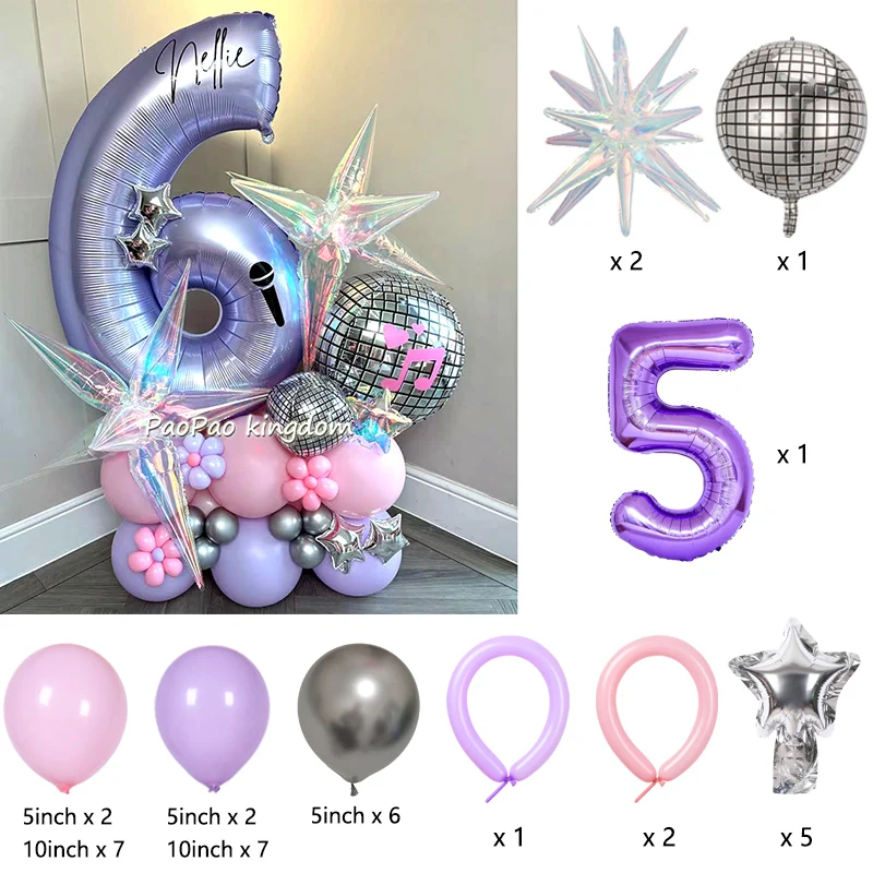 Disco-Geburtstagsballon-Dekorationsset Musik-Mädchen Nummer Aluminiumballons Kinderparty-Zubehör Geschenk-Deko – Detail 5