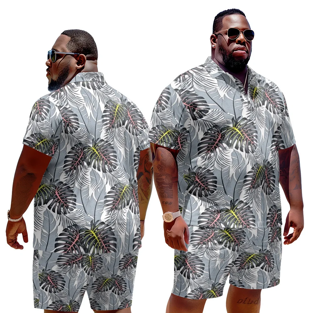 

Plus Size Men's Short Sleeve Polo and Shorts Set Breezy Styles with Trendy Prints for Effortless Summer Cool