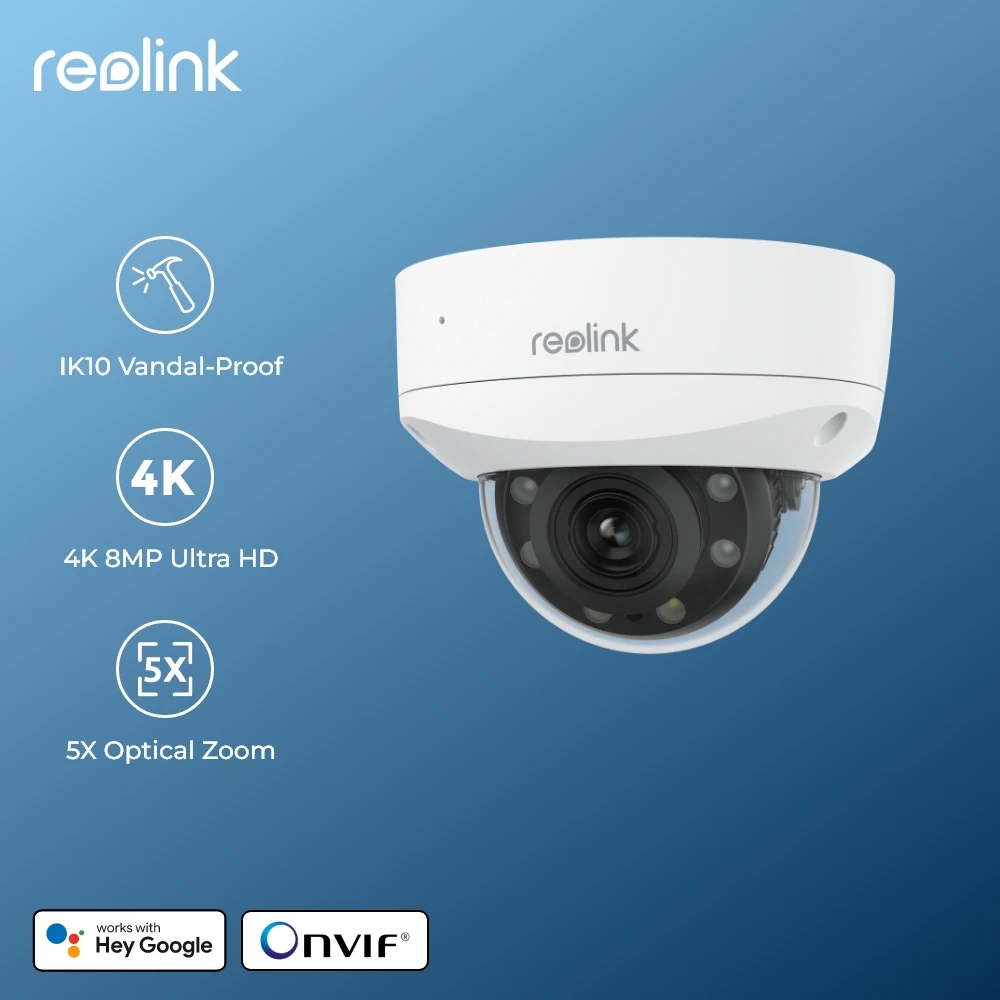 Reolink 4K 8MP PoE Security Camera IK10 VandalProof 5X Optical Zoom IP Camera Color Night Vision IP67 Waterproof Outdoor Camera