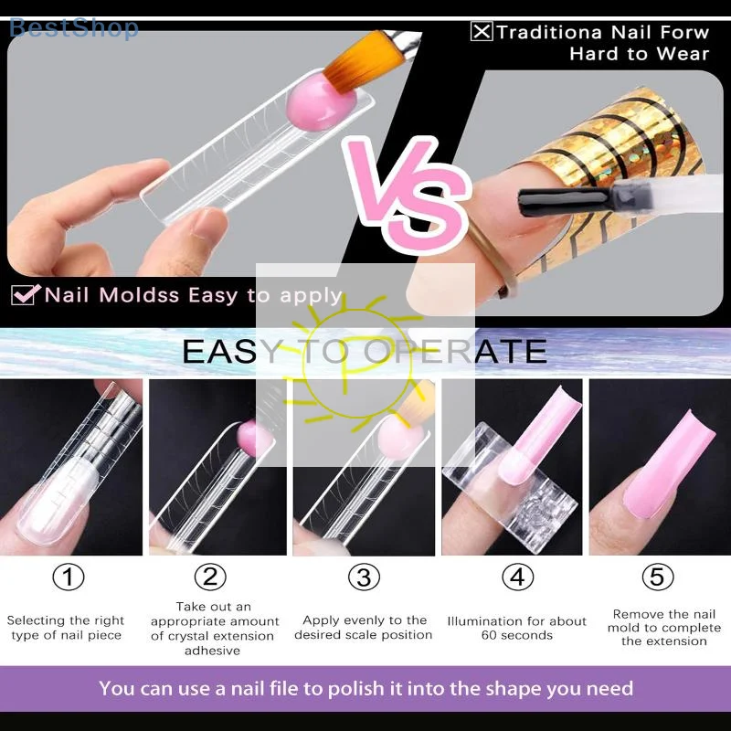 140pcs/box Nail Forms Set Colorful Full Nail Forms Top Molds Tips For Nails Gel Extension Forms Fake Building Mold Tools