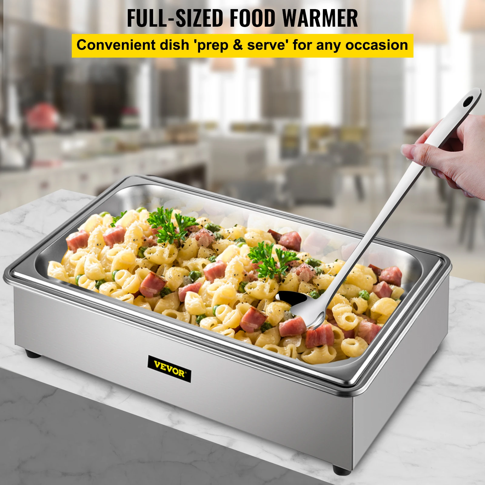 VEVOR Commercial Food Warmer Stainless Steel Full-Size 1 Pot Steam Table with Lid 9.5 Quart For Kitchen Tableware Dishes Plates