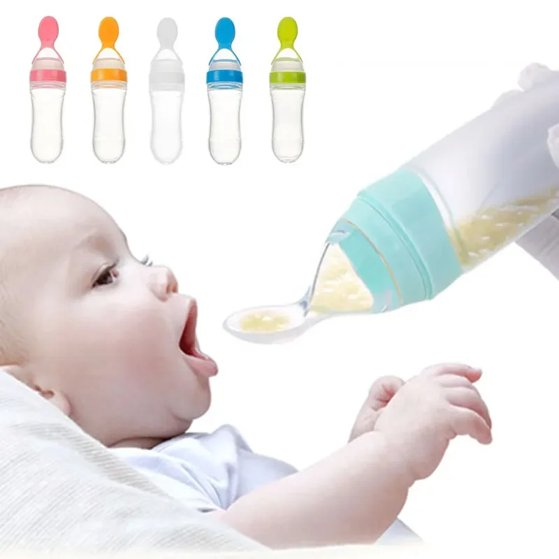 Safe Useful Silicone Baby Bottle With Spoon Food Supplement Rice Cereal Bottles Squeeze Spoon Milk Feeding Bottle Cup