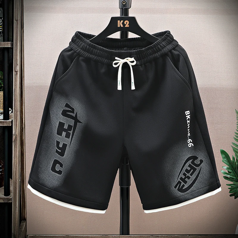 

Color Blo Knitted orts Men's Summer Casual High Street INS Trendy Brand Loose Fit Spor Five-Quarter Length Straight Leg