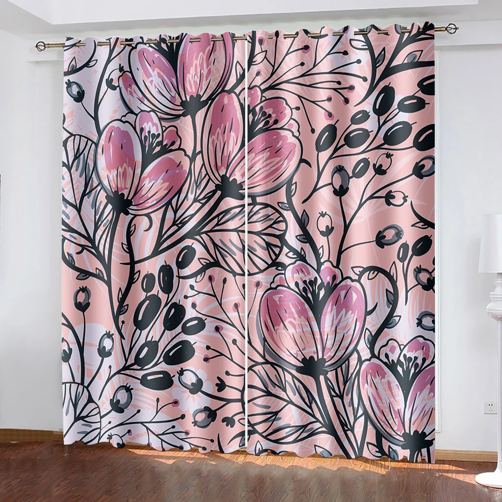 

Luxury 3D Window Curtains Living Room wedding bedroom pink flower curtains personality curtains