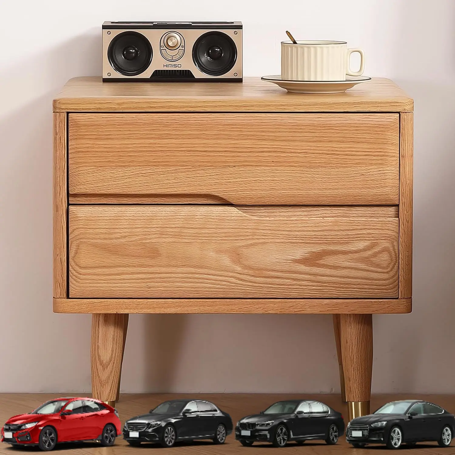 

Bedside Table Nightstands Solid Wood with Copper Decoration, Mid Century Modern Nightstand for Bedroom, Natural Color