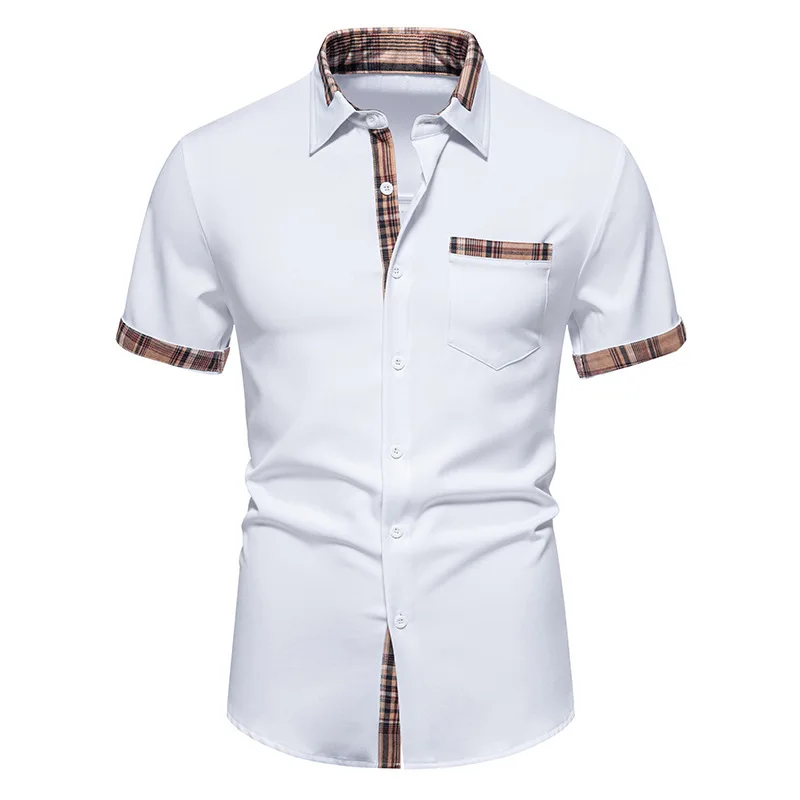 Zomer Nieuwe Buitenlandse Handel Europese Maat Heren Casual Korte Mouwen Formele Overhemd Geruit Kraag Button Up Shirt Heren