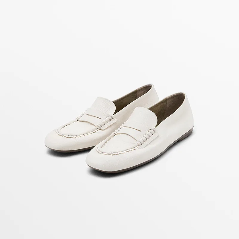 Zapatos Minimalistas de Mujer, Mocasines Planos con Detalle de Ojo, Zapatos de Mujer Tipo Bean, Zapatos Blancos de Suela Suave para Primavera y Verano