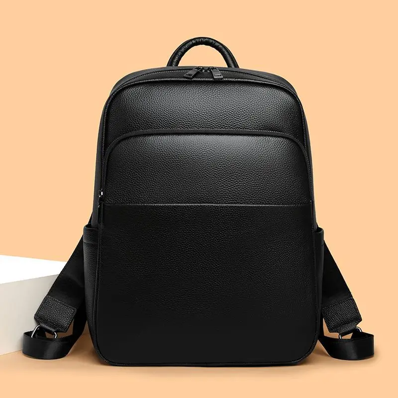 2026 New Luxury Brand Real Genuine Leather Men Solid Backpacks Student Backpack Boy Luxury 15.6 Inch Computer Laptop Bag