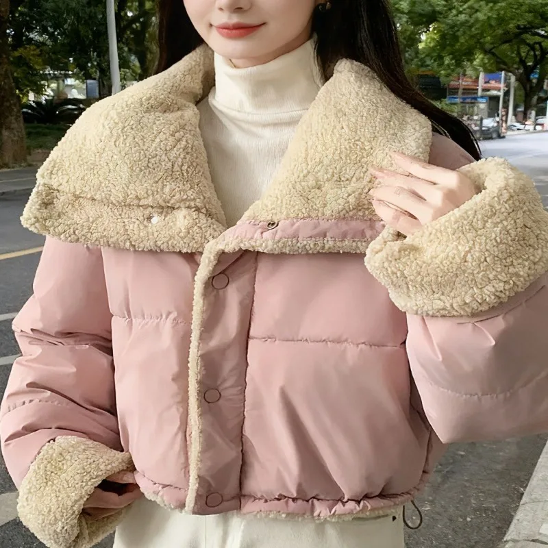 

Foreign Trade Short Coat Thick and Loose Cotton-padded Jacket Women Winter New Double-sided Lambskin Warm Cotton-padded Jacket