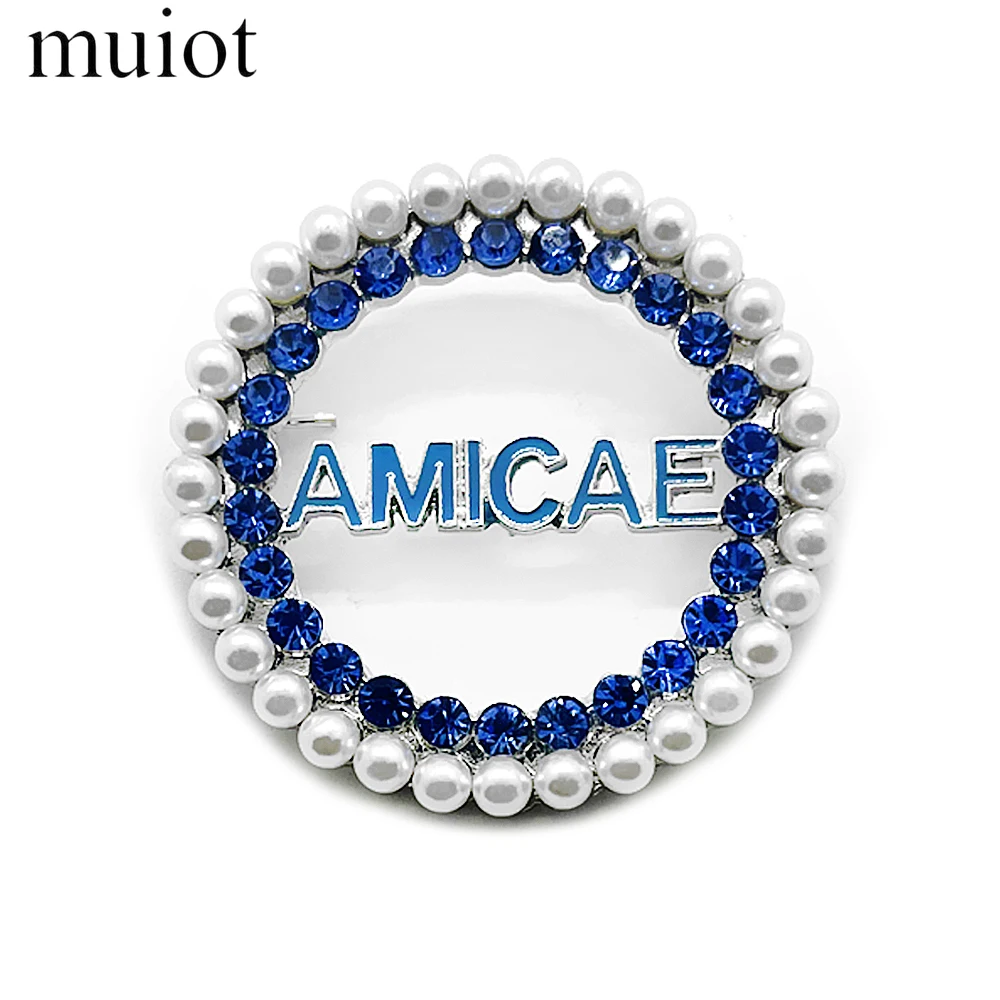 Popular Greek sorority society ZETA AMICAE symbol rhinestone pearl letter Round brooch pinwomen