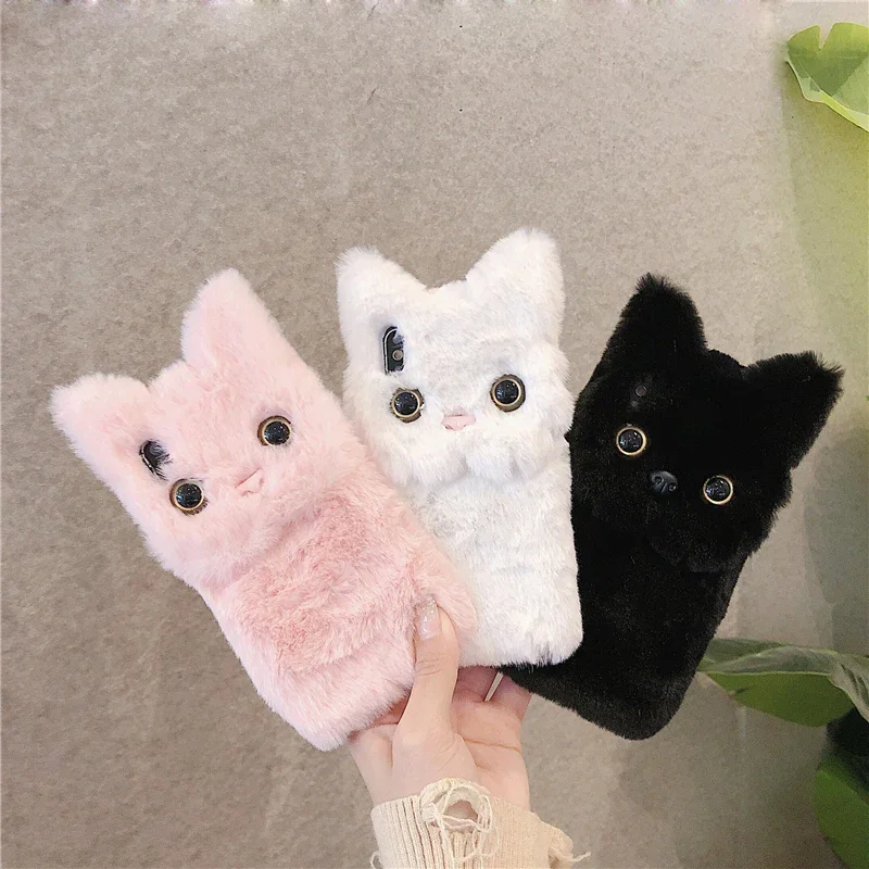 Newest Fashion Cute Cat Fluffy Girly Case For iPhone 11 Pro X XS Max XR 8 7 6 6s Plus Kitty Plush Fur Soft Silicone Cover Funda