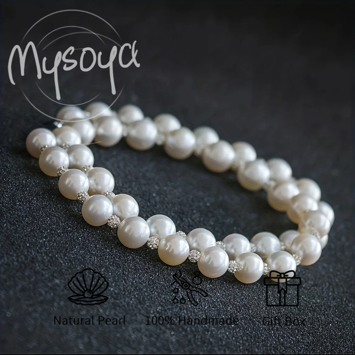 

Ожерелье из пресноводного жемчуга Mysoya с бриллиантовыми вставками, жемчужины 9-10 мм, подарочная коробка для подарков на дни рождения, свадьбы, День святого Валентина