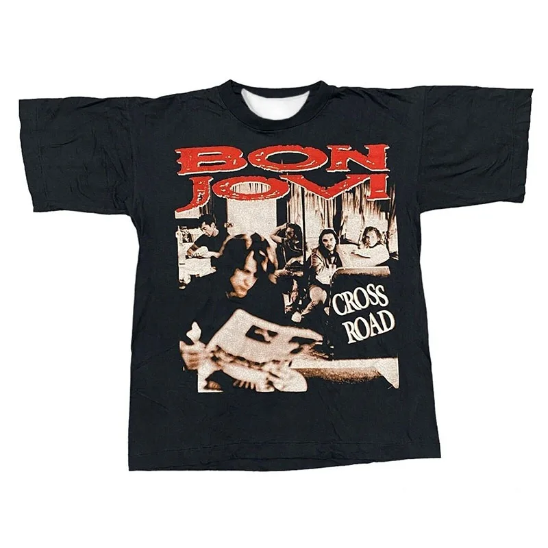 Bon Jovi Hard Rock Band Hip Hop Texture American High Street Camisa de manga curta, secagem rápida e confortável, presente de Natal