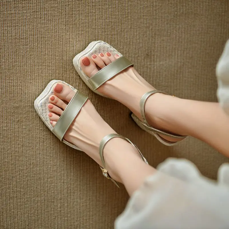 ORCHA LISA Fashion Women Sandals Square Toe 12.5cm High Heel 4.5cm Platform Buckle Strap Big Size 43 44 45 46 Sexy Shoes Summer - view 4