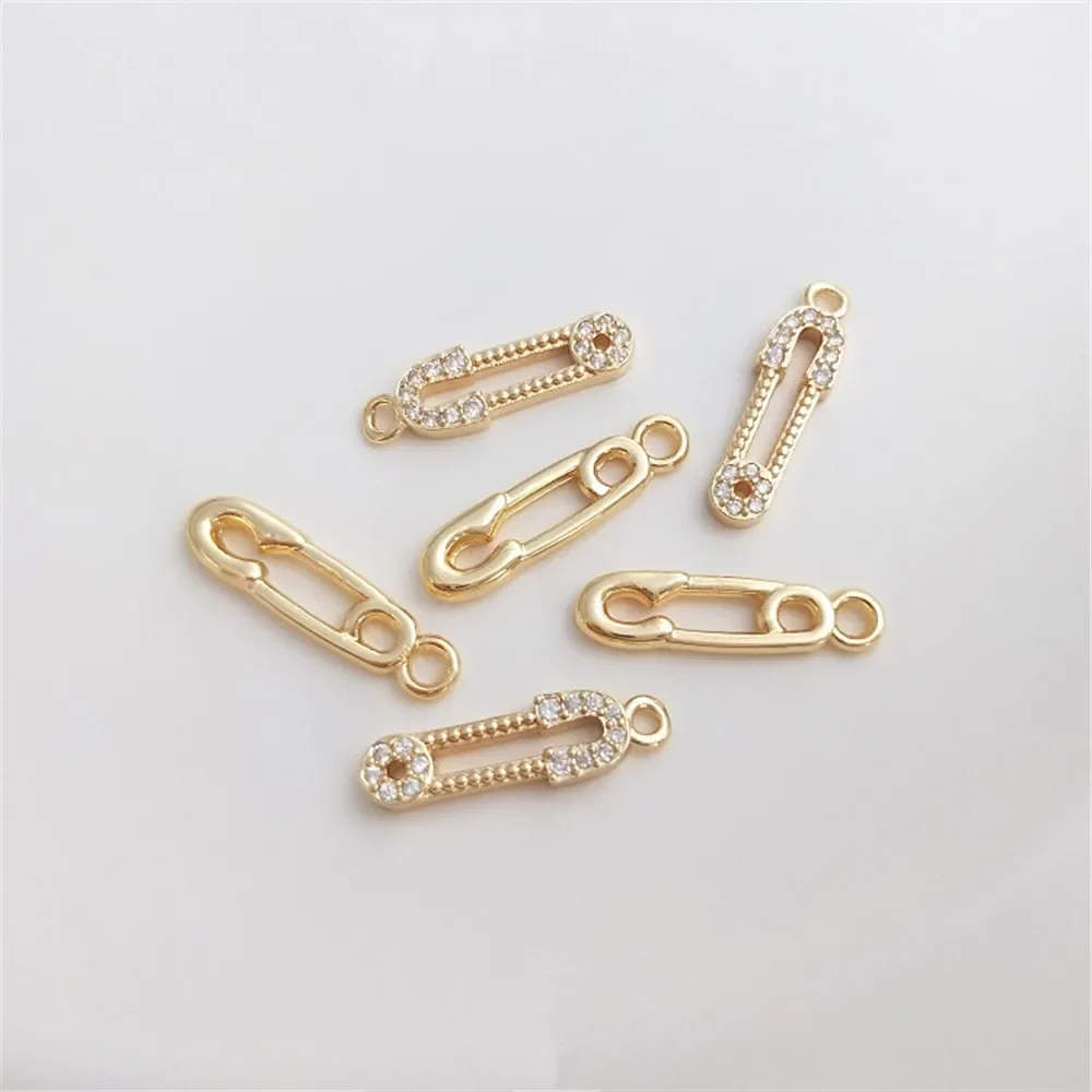 

14K Gold Plated Paper clip Pendant Zircon pin pendant Diy clavicle chain earring pendant Accessories