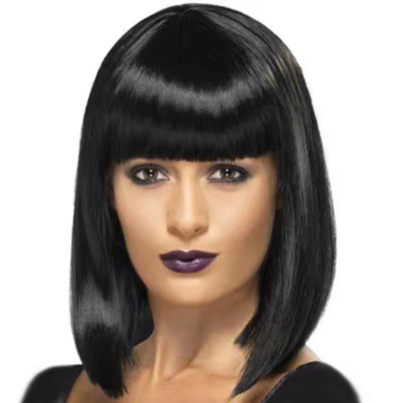 Woman Fashion Bob Haircut Ball Evening Dress Match Headwear Nature Short Hair Lady Daily Dress Up Wig Shoulder Length Hair