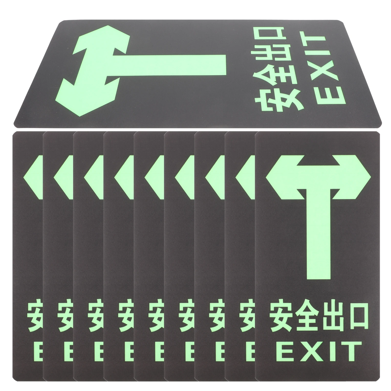 10 Pcs Glow-in-the-dark Safety Signs Emergency Exit Light Direction Sticker Stickers Signage Label Entrance and Pvc