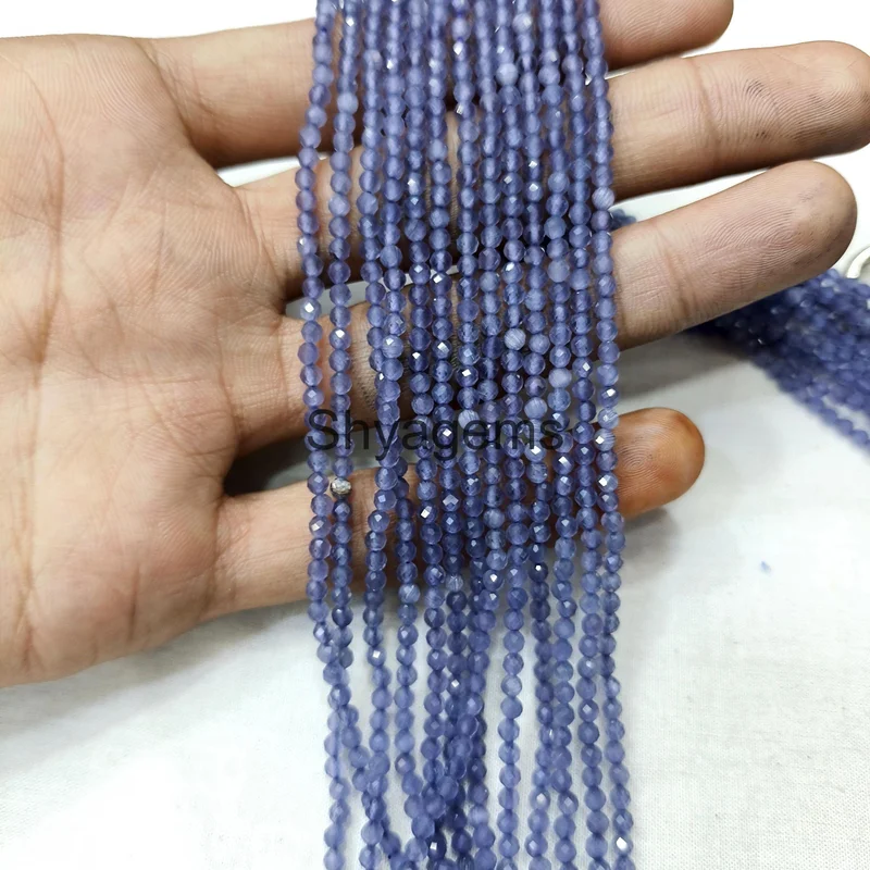 Tanzanite Beaded , 3mm Faceted Round , Blue Beads Necklace,
