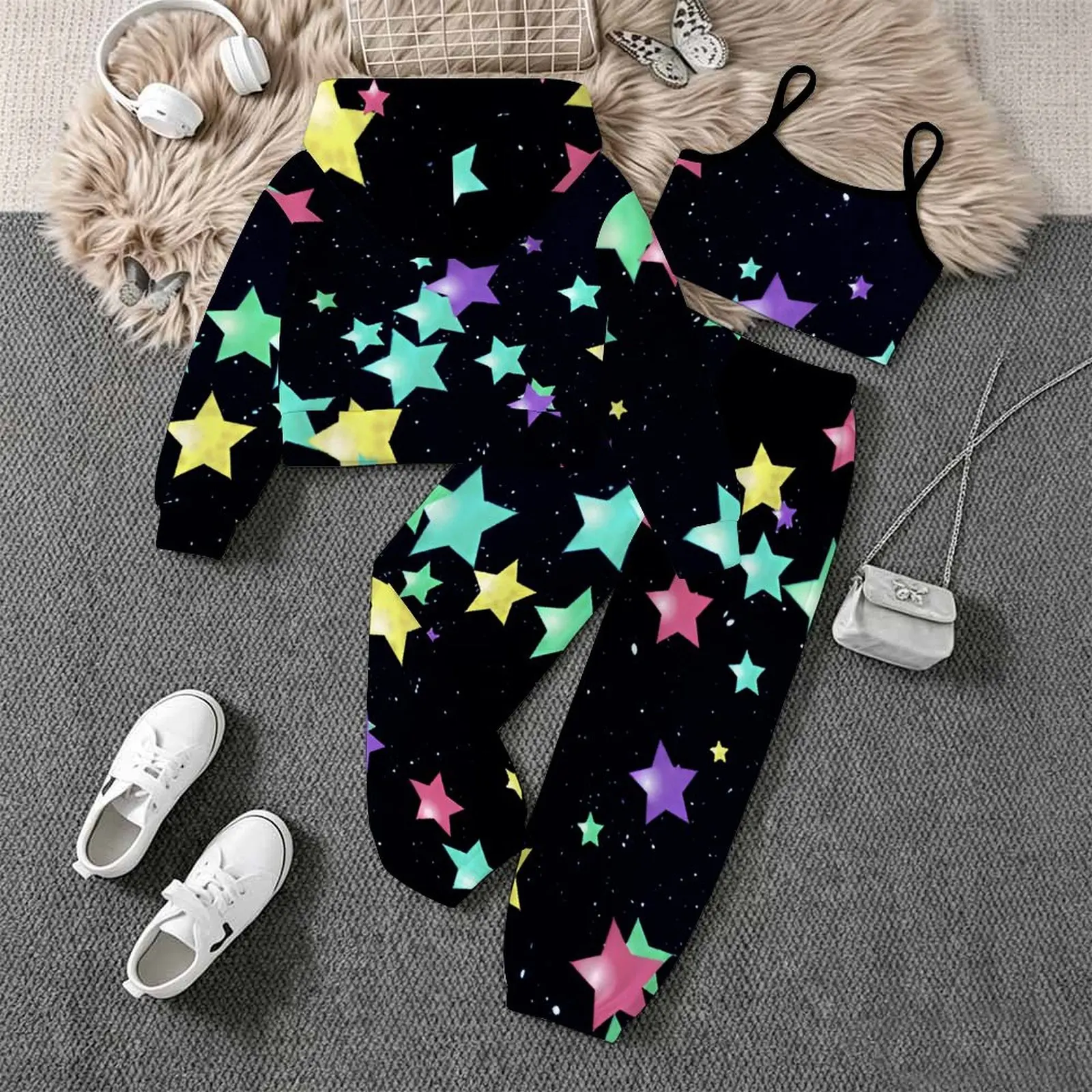 Children's Jogging Pants Casual Pants Autumn Winter Girls' Printed Three Piece Fashion Coat All Hallows' Day Vest Daily Pants
