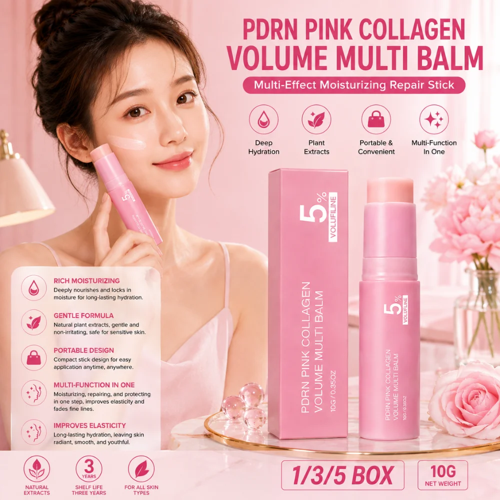 PDRN Pink Collagen Multi Balm Stick 1/3/5 BOX for Under-Eyes, Neck, Forehead, Smile Lines, Radiance Care 5% Volufiline