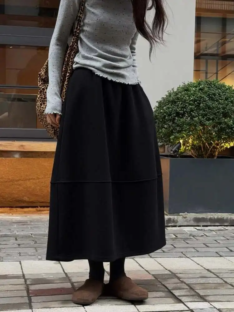 

Ретро-юбка в корейском стиле с высокой талией, А-силуэт, женская, осенне-зимняя, новая, стройнящая, средней длины, юбка-фолидиц