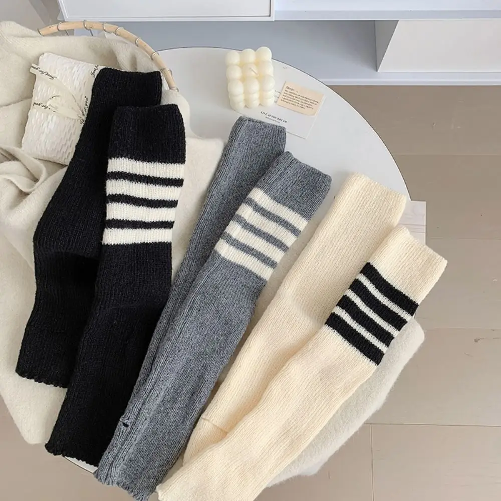 

Japanese Style Stripe Leg Warmers Harajuku Solid Color Ballet Guards Socks Pile Socks Foot Cover Knitted Leg Cover Streetwear