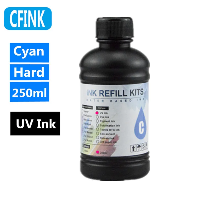 250 ML/Fles UV Harde inkt CMYK Witte LED UV Inkt Voor Epson DX5 DX7 XP600 TX800 Printkop I3200 I1600 R1900 R2000 Rl800 Printer