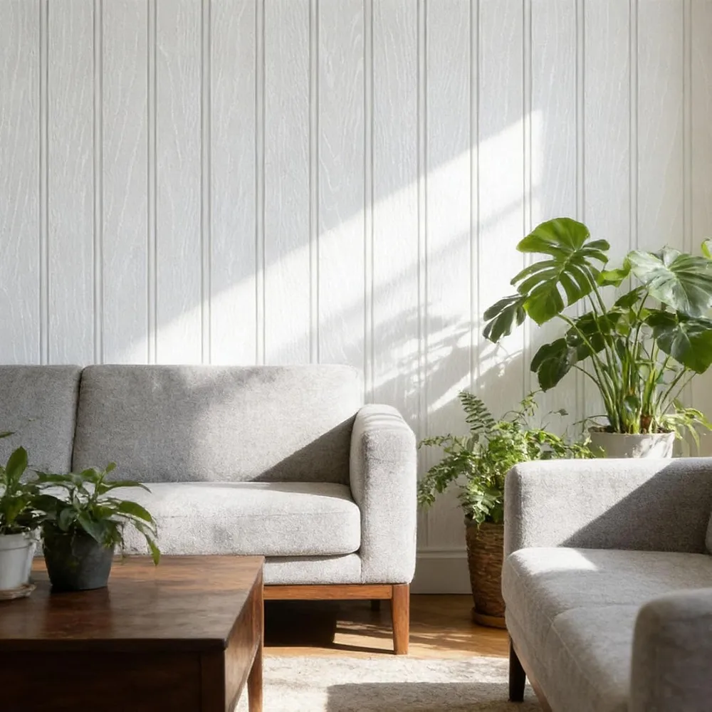 Flexible PVC Beadboard Wallpaper White Removable Wall Covering Sheet Woodgrain Wall Decor Sheet Cabinet Surface Renewal