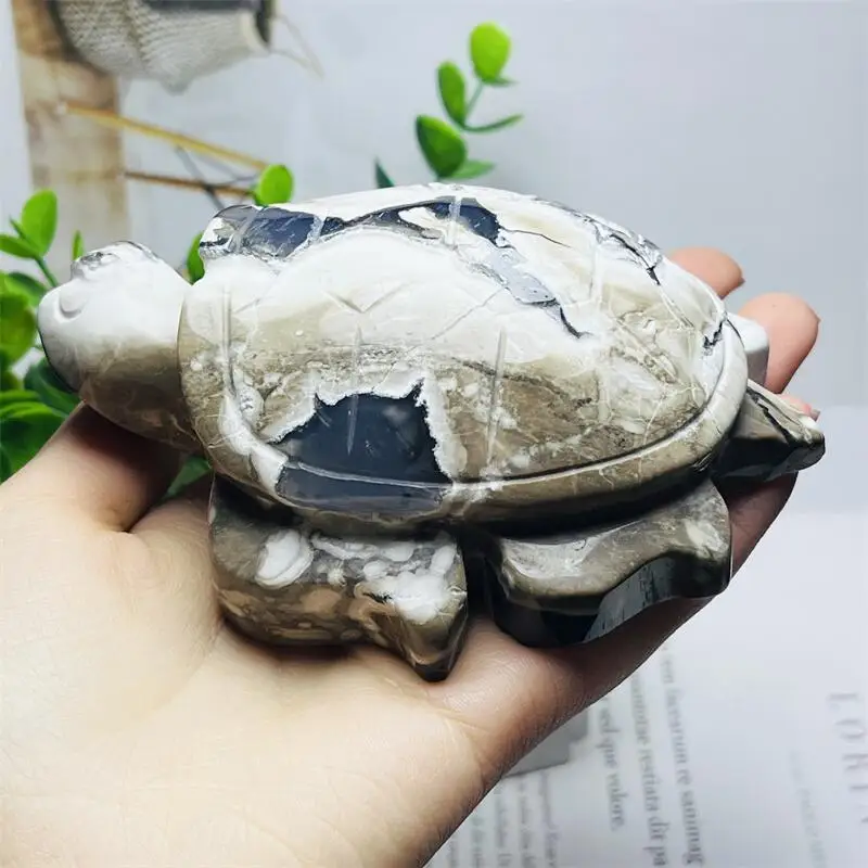 Natural Amber Agate Turtle Carving Figurine Healing Energy Gemstone Crystal Crafts For Christmas Gift 1PCS