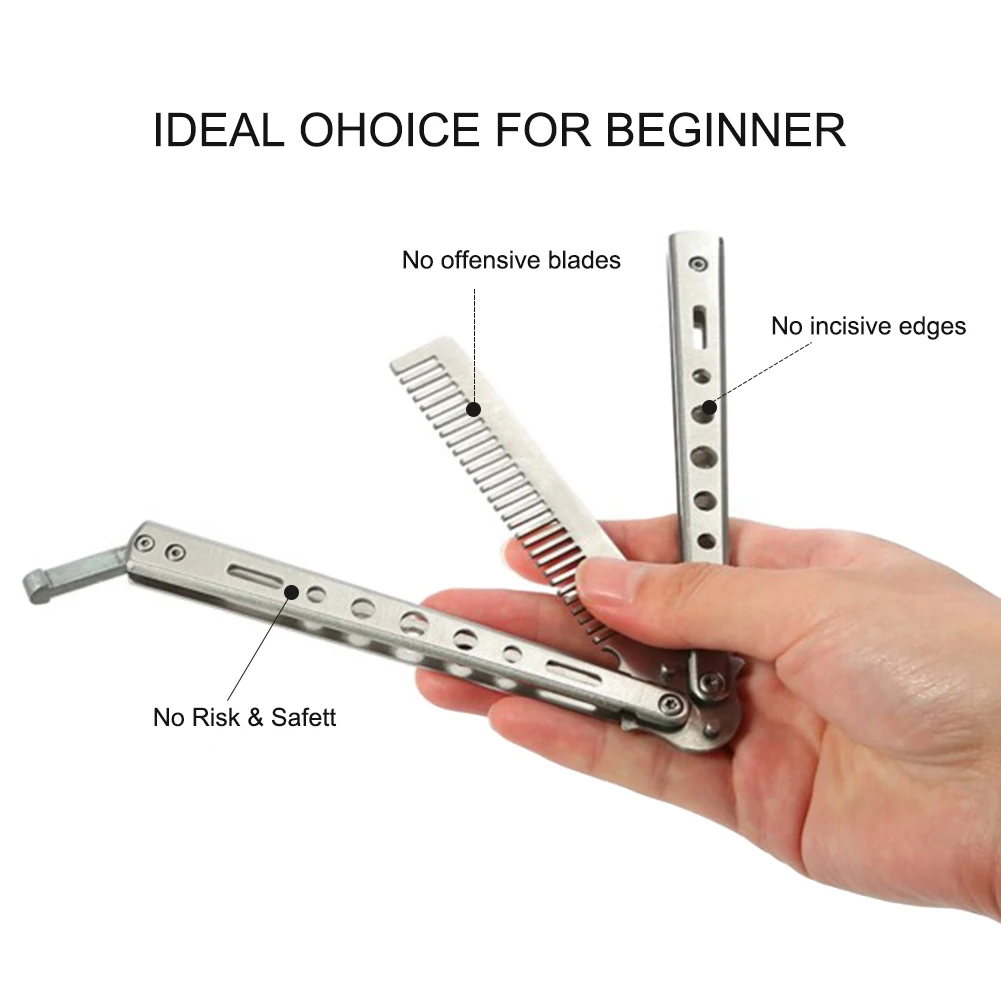 Hot Portable Practice Butterfly Knife Foldable Butterfly Knife Hair Comb Beauty Barber Tool Training Knives Outdoor Trainer Game