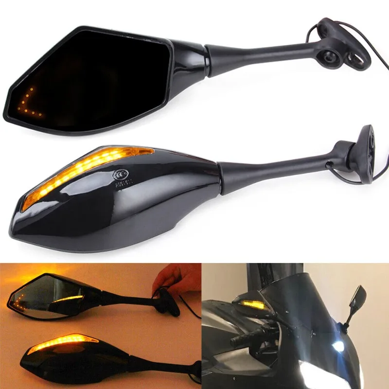 Motorcycle Rearview Mirror Universal for Yamaha MT YZF R1 R6 R6S FZR600 YZF-R1 YZF-R6 Honda CBR 600 GSR LED Turn Signal Mirrors