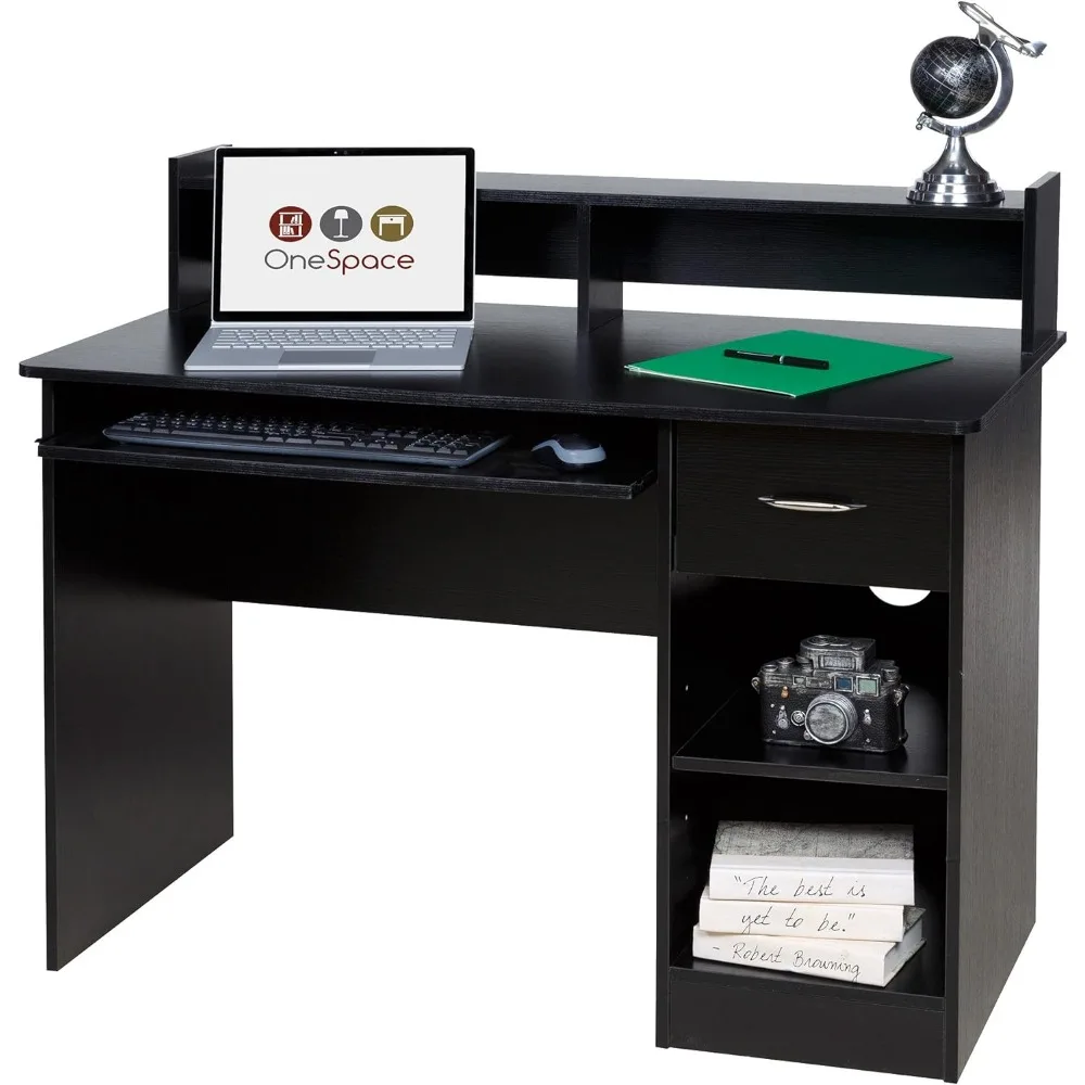 OneSpace-Essential Computer Desk, Hutch com Pull-Out teclado, preto