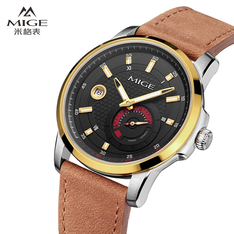 

MIGE Original Miyota Automatic Watches for Man Business Mens Watch Stainless Steel Waterproof Calendar Suminous Wristwatches