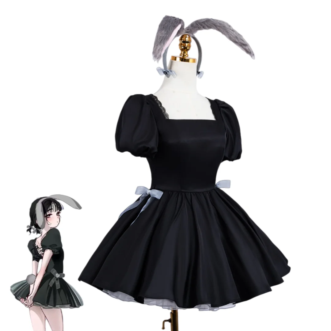 أنيمي الغريبة المرحلة سوا أرنب مقهى تأثيري الأسود زي فستان الأميرة شعر مستعار #3