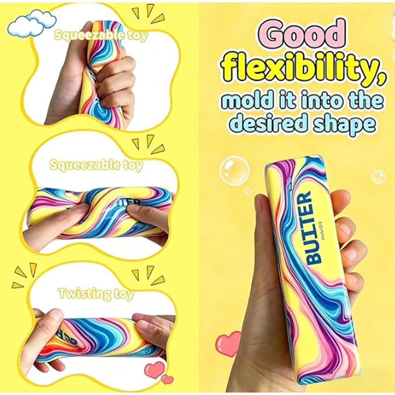 Bunte, langsam aufsteigende Butter-Squishies: Sensorisches Stressabbau-Spielzeug-Set – Weiche & dehnbare Quetschfiguren für Partygeschenke – Detail 3