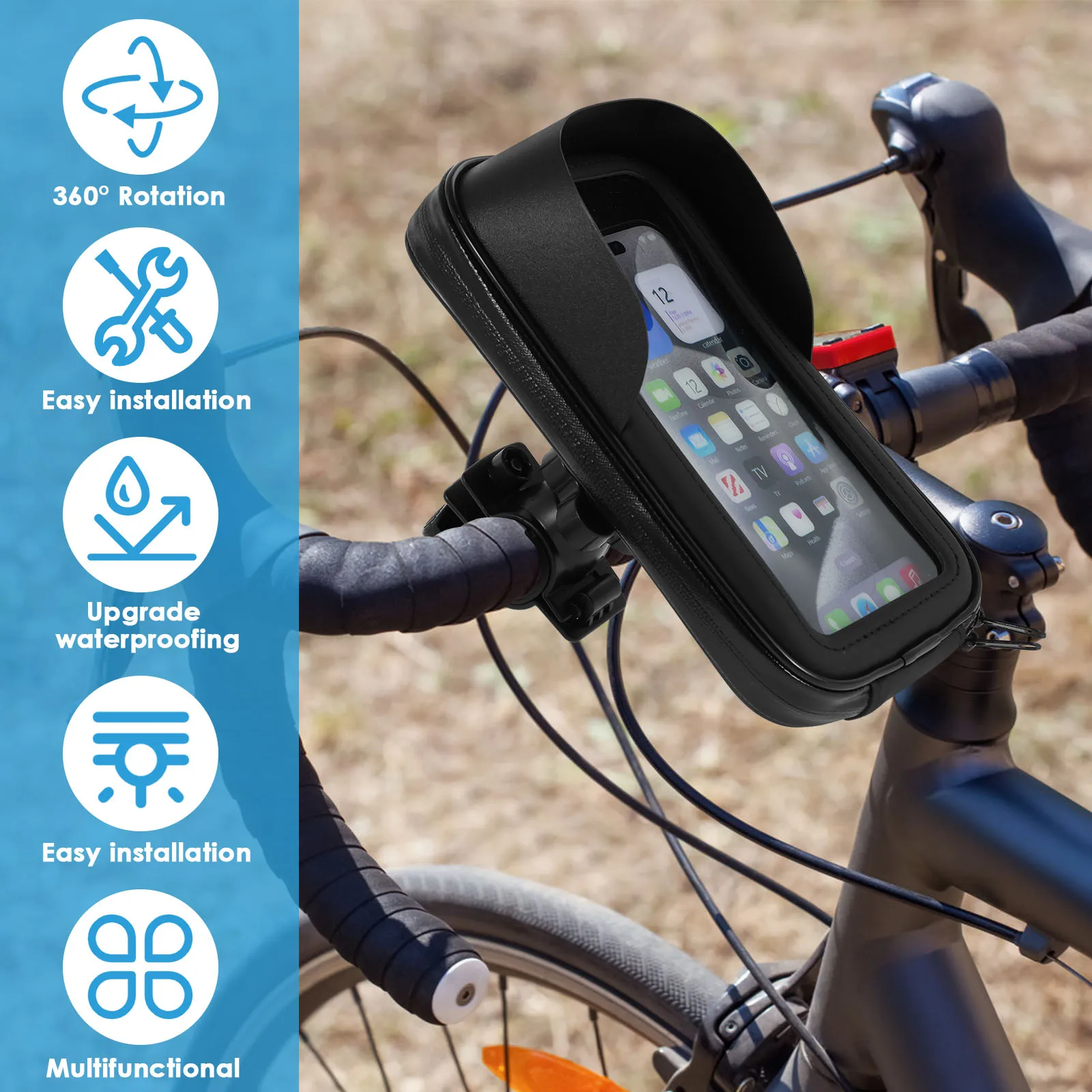 Bike Phone Holder Bag 6.5inch Waterproof Bike Handlebar Bag 360° Rotatable Bike Phone Holder Bag Bike Accessories for Phones