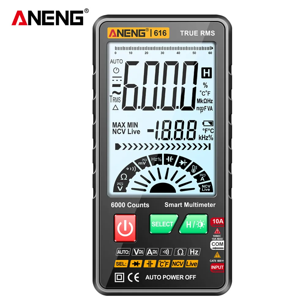 ANENG 616 Smart Multimeter 6000 Counts Digital AC/DC Voltage Meter Current Detector Capacimeter Professional Tester Tools