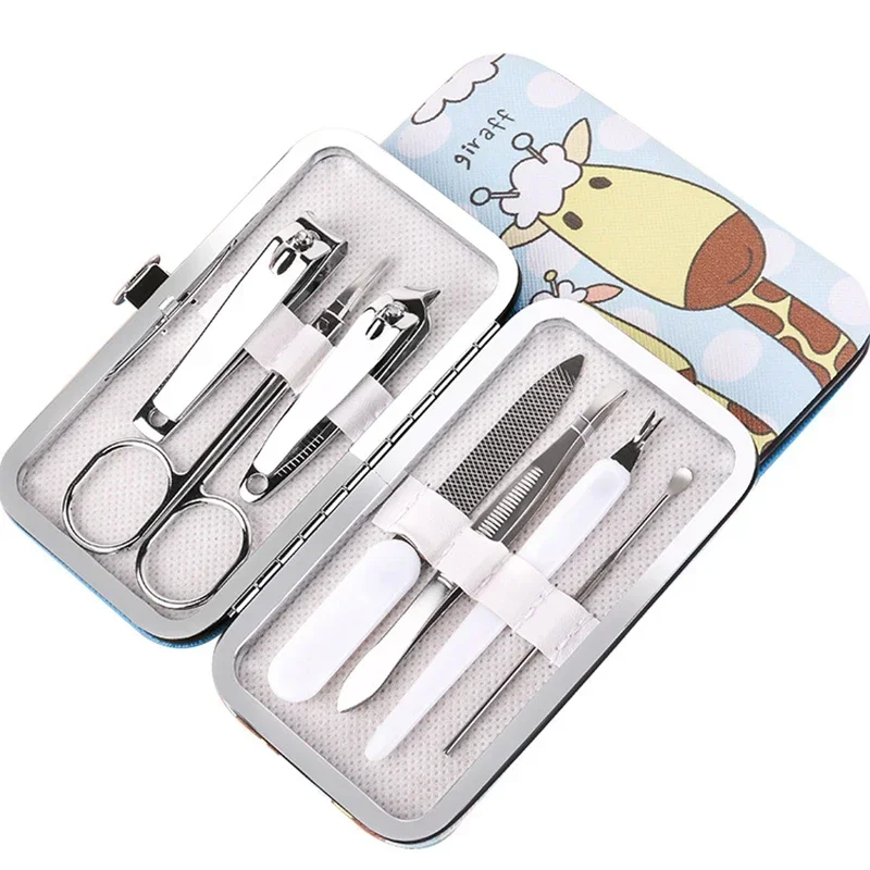 7Pcs/set Stainless Steel Nail Clippers Set with Cartoon Printed Box Nails Scissors Beauty Manicure Pedicure Tools
